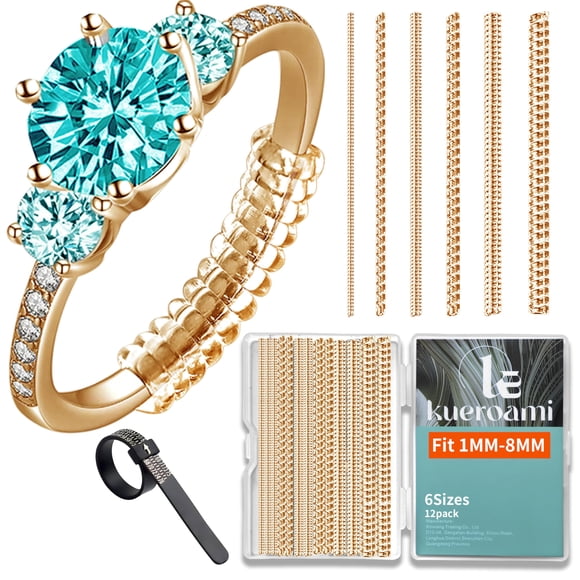 Ajustador de Anillos Kueroami Pack de 12, 1‑8 mm, Tono Dorado