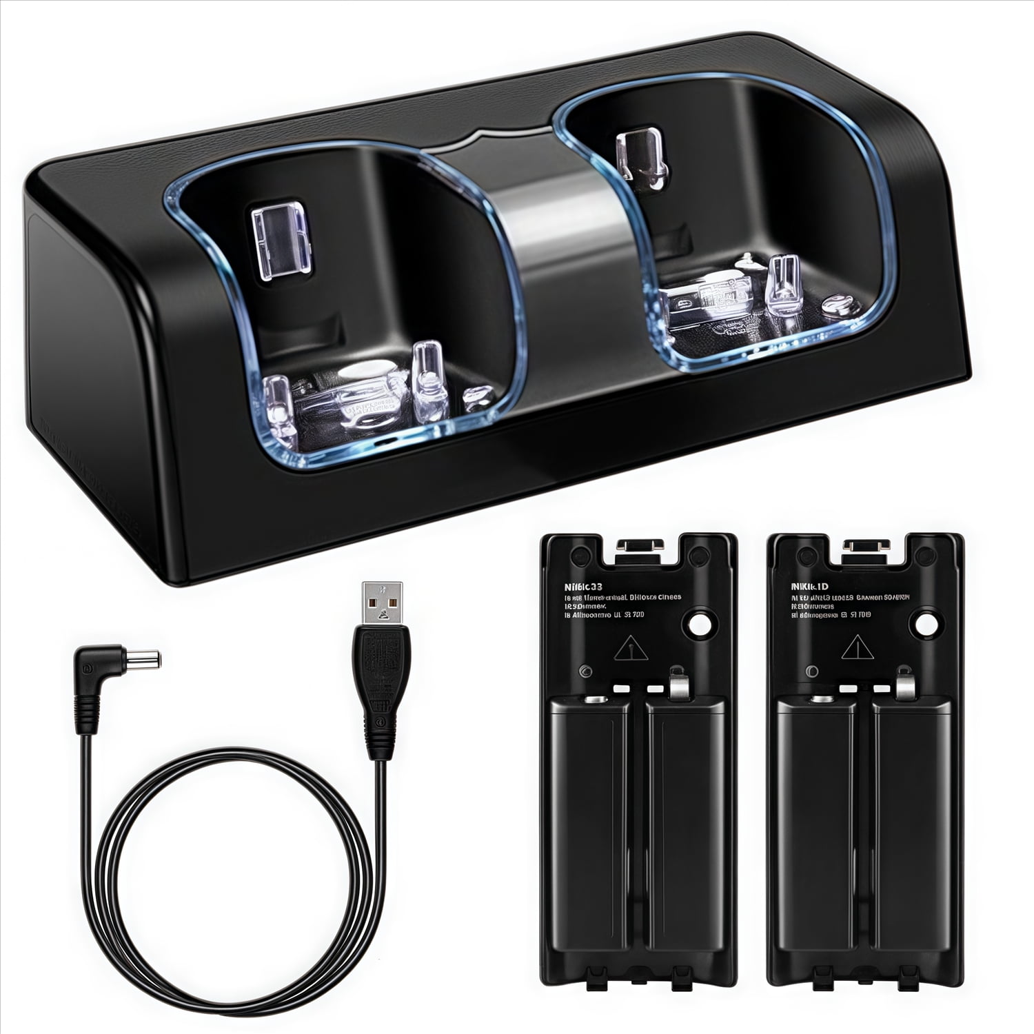 Genérico - Base De Cargador De Batería Para Estación De Carga Dual De Control Remoto W-ii Con Dos Baterías Recargables De Mayor Capacidad Para Controladores De Juego W-ii Y U