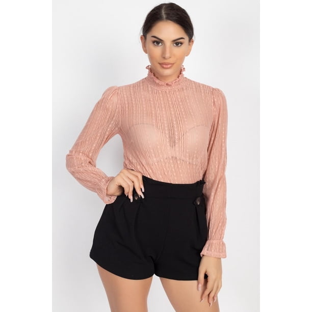 Top de Encaje con Cuello Simulado y Volantes