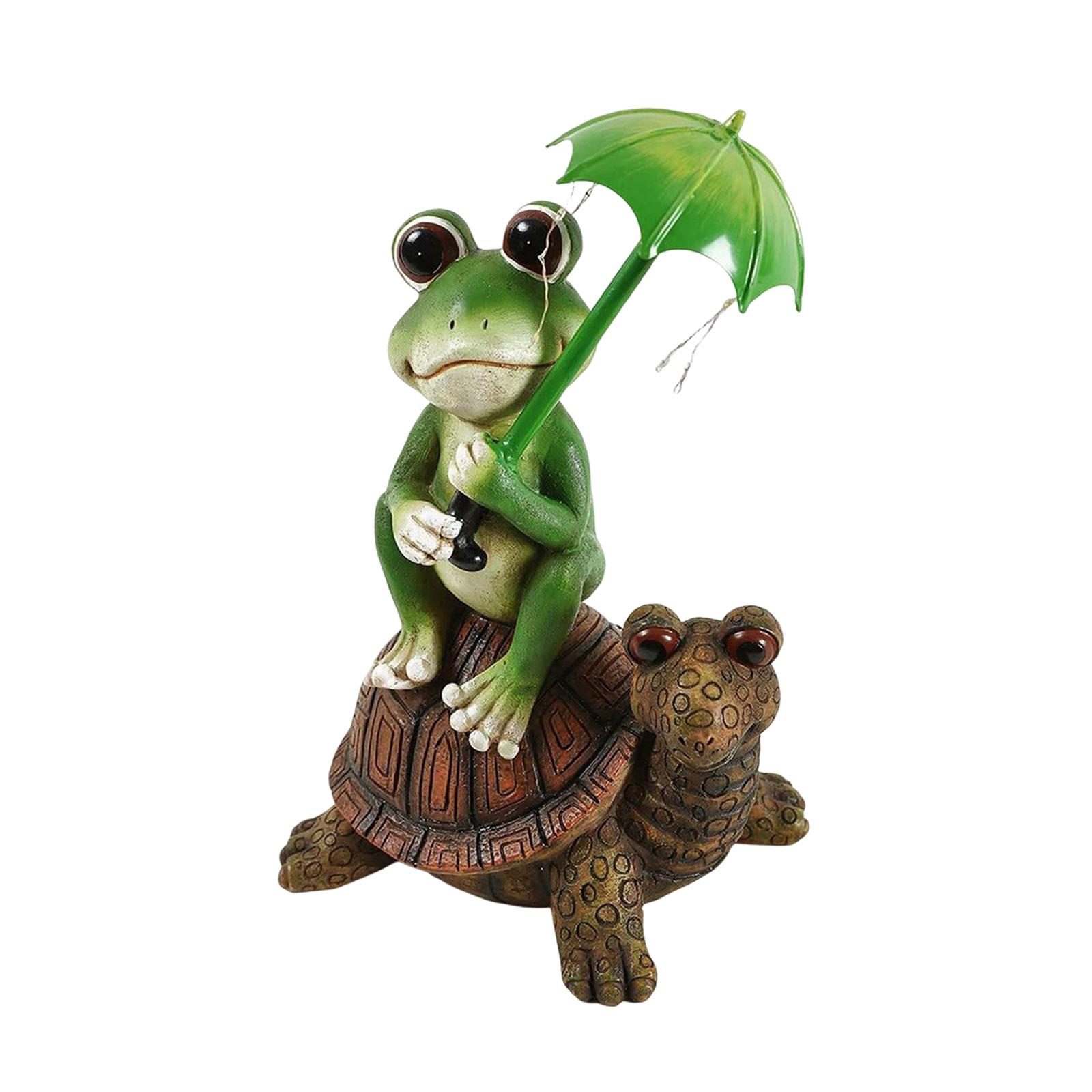 Ioensy - Esculturas De Ranas Y Tortugas De Resina Para Exteriores Adornos De Luces Solares Pintados A Mano