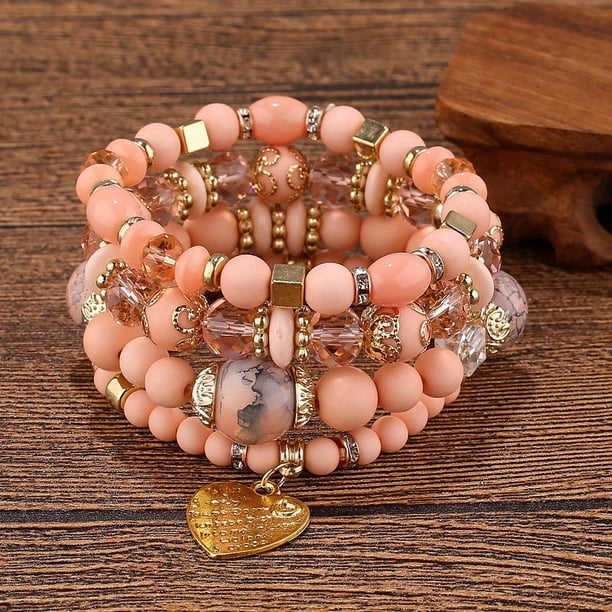 Heart Charm Beads Layered Bracelet Set Pompomia Bracelet Charm Vintage Jewelry Valentine's Day Gift