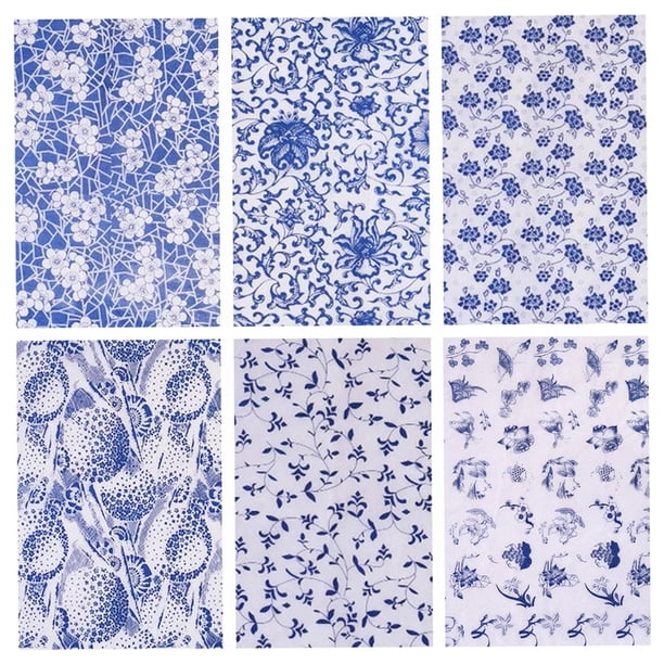 Calcomanías De Arte De Cerámica Papel De Transferencia De Flores Pegatina Azul Bajo Vidriado DIY