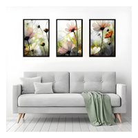 Genérico - Cuadros Flores Abstractas Pack 3 Unidades 35X50 Cm