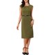 thumbnail image 2 of INSPIRE CHIC Vestido Elegante de Mujer con Mangas Cortas y Cinturón para Trabajar, Vestido Tubo Verde Militar M, 2 of 6