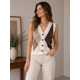 thumbnail image 1 of Chaleco Tejido Mujer Sin Mangas Diseño Rombos Cuello V beige Talla Única, 1 of 2