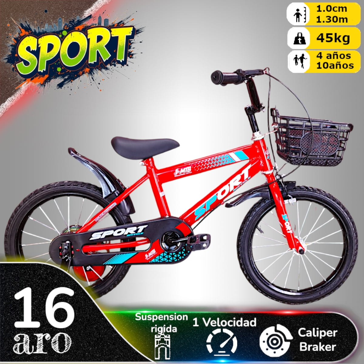 Vipnetwork - Bicicleta Aro 16 Infantil Sport Roja