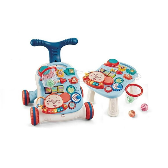 Andador Caminador Correpasillos 2 en 1 convertible en centro de actividades mesa Musical Bebe Blanco con Azul