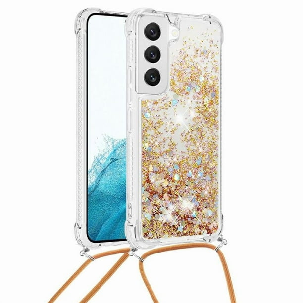 Funda FOXDOCK para Samsung Galaxy S22 con Cuerda Ajustable, Brillo Líquido, Protección Antigolpes y Lente – Ideal para Regalo