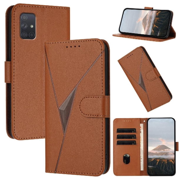 Funda Cartera Fibra de Carbono para Samsung Galaxy A71 4G con Soporte y Cierre Magnético Marrón