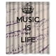 thumbnail image 1 of Cortina de ducha con fondo de notas musicales "La música es mi vida", juego de cortina de baño con ganchos, tamaño 60 x 72 pulgadas, 1 of 3