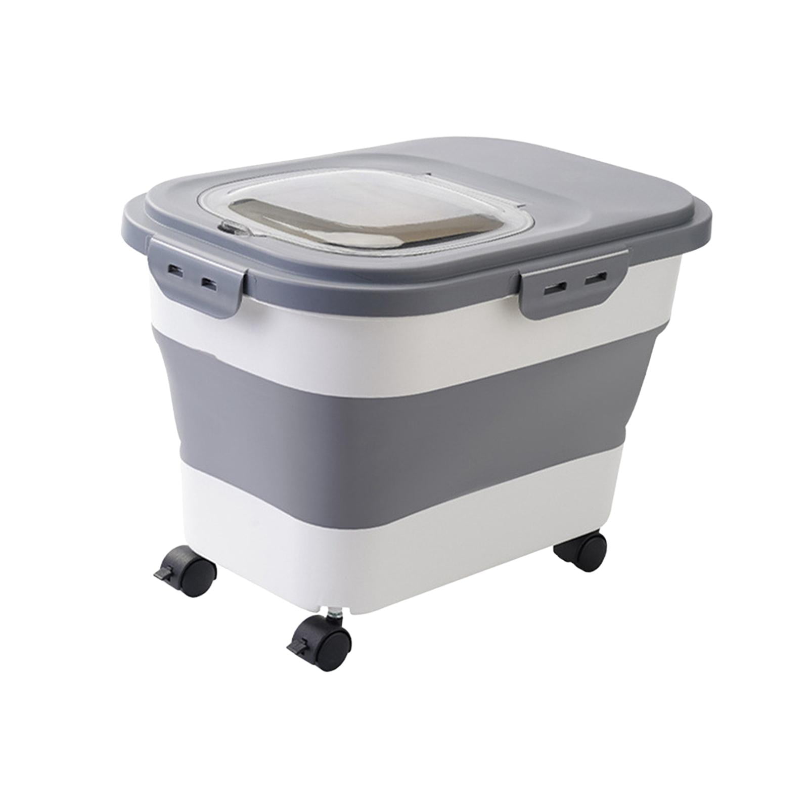 Magideal - Contenedor De Almacenamiento De Comida Para Perros Y Gatos Contenedor De Comida Para Perros Plegable Con Tapa Deslizante Transparente Tanque Hermético Gris