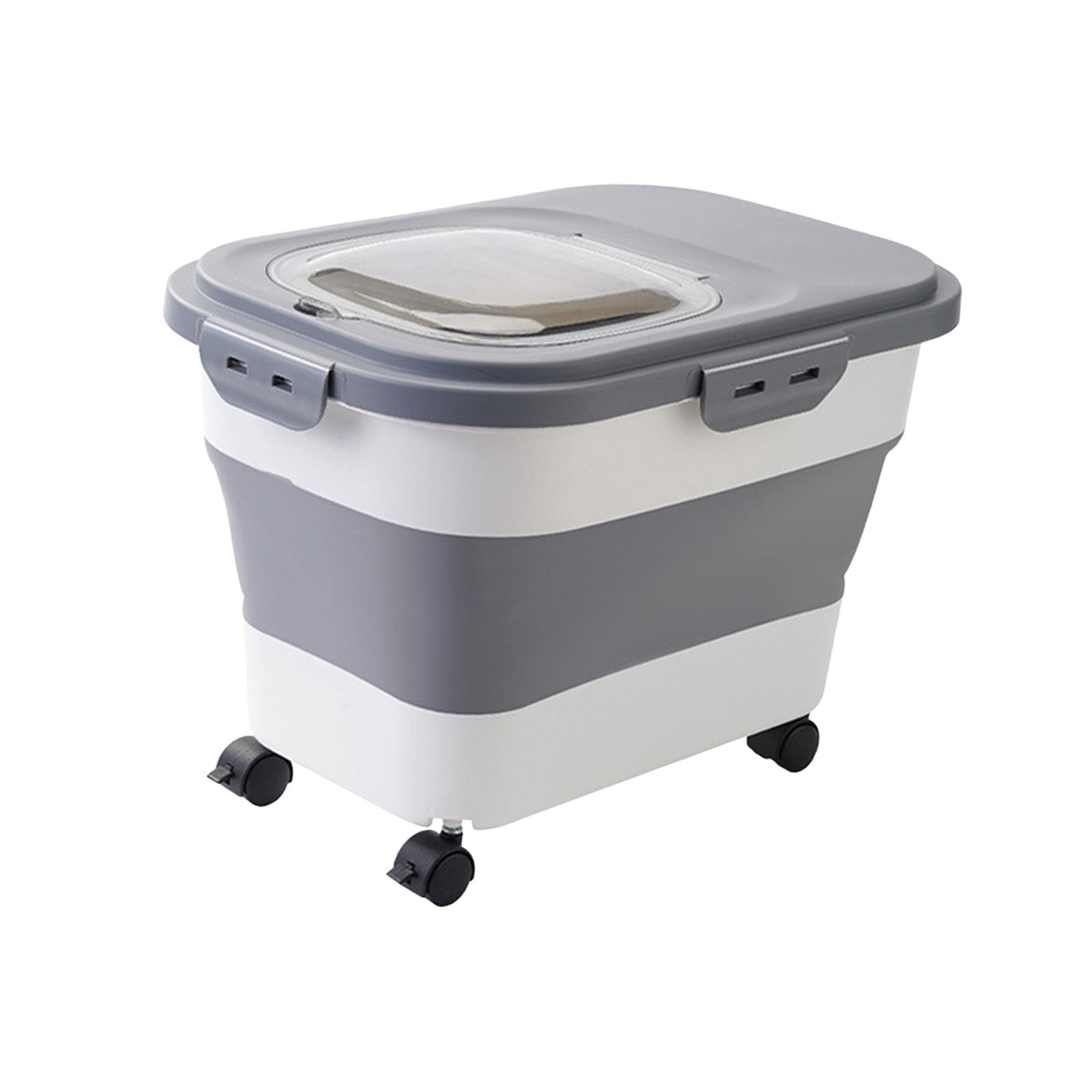 Magideal - Contenedor De Almacenamiento De Comida Para Perros Y Gatos Contenedor De Comida Para Perros Plegable Con Tapa Deslizante Transparente Tanque Hermético Gris