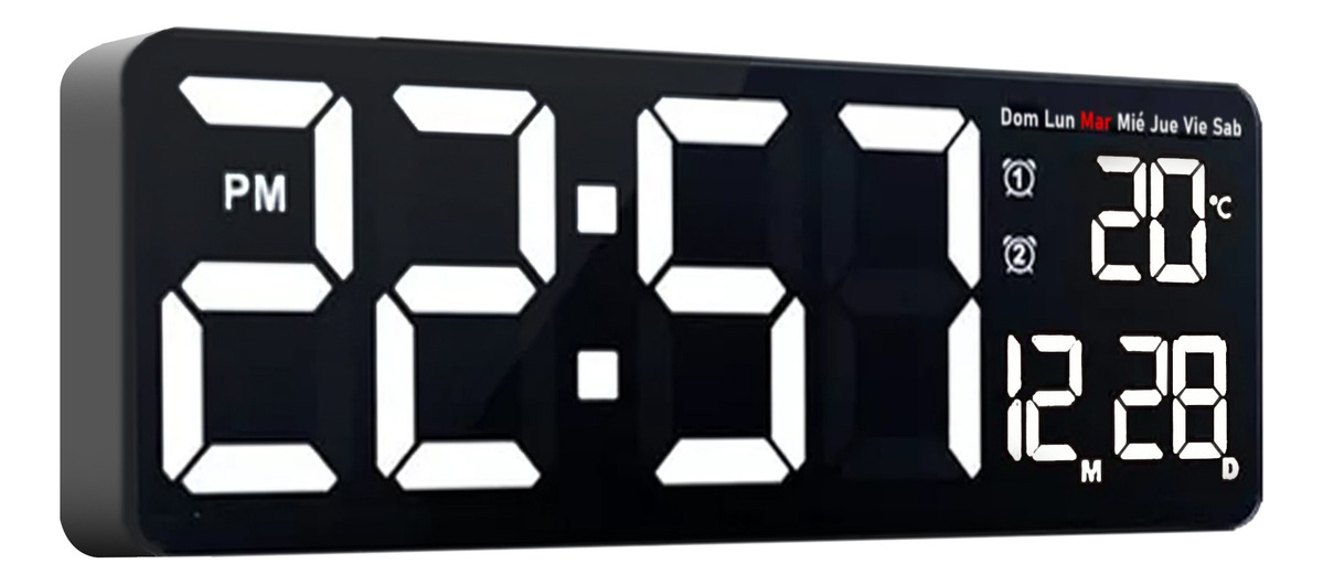 Homebrandt - Reloj Pared Digital 40X13Cm Grande Dia Fecha Hora Temp Led B