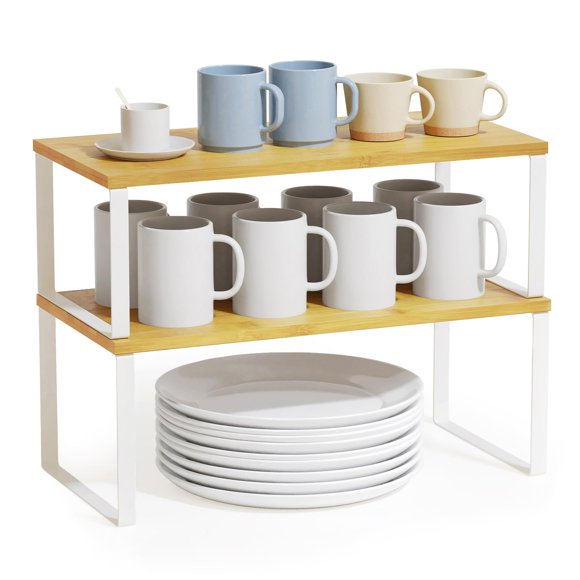 Estante SpaceAid 40 cm de bambú, pack de 2, blanco/natural