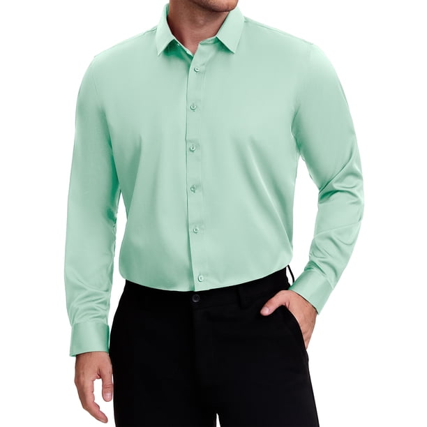 INSPIRE CHIC Camisas de Vestir Formales de Color Sólido con Cuello de Punta y Manga Larga para Hombre Verde 3XL