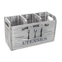 Magideal - Organizador De Utensilios De Cocina, Caja De Madera Para Cubiertos, Cuchara, Tenedor, Cuchillo, Soporte Separado Para Cubiertos, Función Práctica, Ade Gris