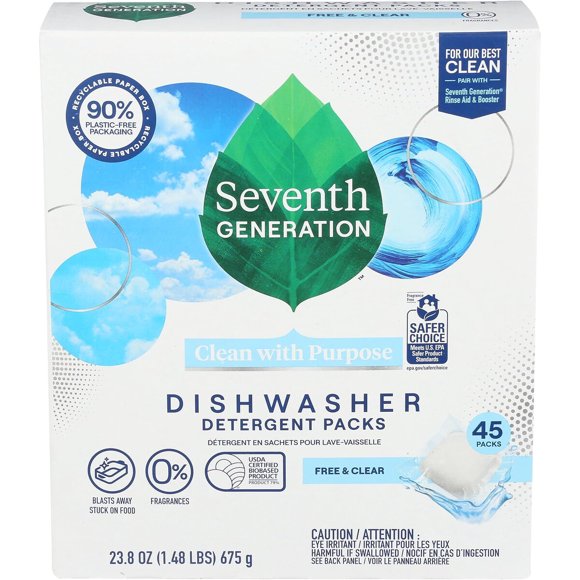 Seventh Generation Dishwasher Detergent Packs Free & Clear, 90 unidades