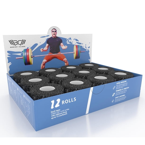 Cinta adhesiva para el pulgar WARM BODY COLD MIND Premium para levantamiento de pesas, 12 rollos