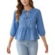 thumbnail image 1 of INSPIRE CHIC Blusas de Mezclilla para Mujer con Lazo Frontal, Mangas Abullonadas, Volante en el Bajo, Blusa Peplum, Camisas de Jean 2XL Azul Claro, 1 of 6