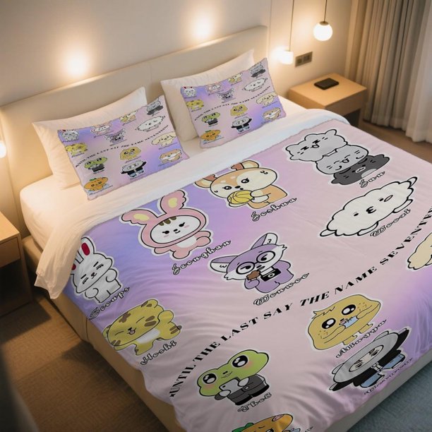 Colorful SEVENTEEN Cartoon Character Duvet Cover Set Includes a Duvet Cover And Two Pillowcases Warm Bedding That Is Hypoallergenic And Soft