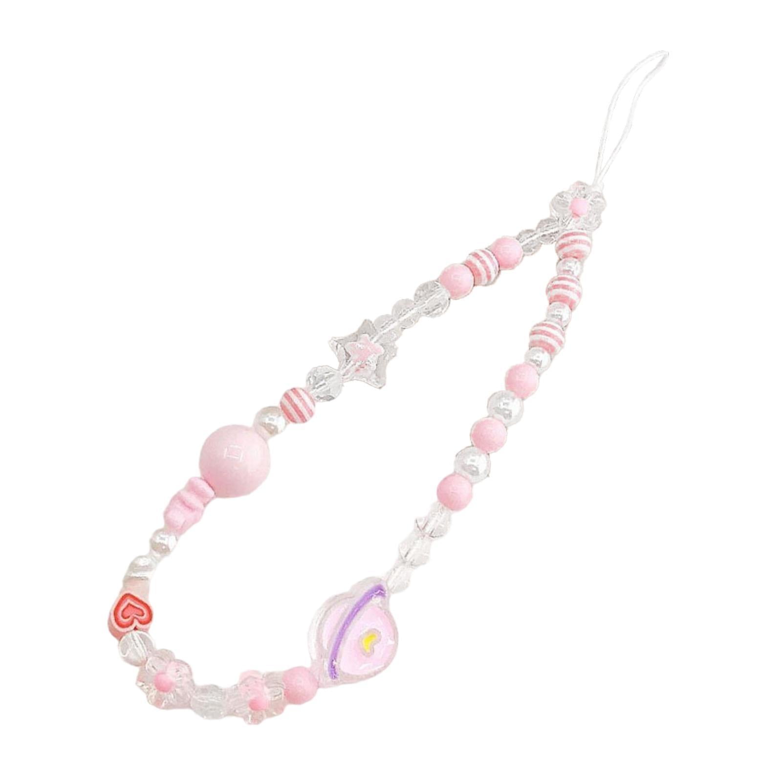 Magideal - Correa Para Teléfono Con Dijes, Linda Correa Para Teléfono Con Cuentas, Joyería, Llaveros Elegantes, Regalo De Cumpleaños Liviano, Correa Para Muñeca Rosa