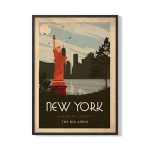 Creango - Cuadro Poster Enmarcado New York Estatua De La Libertad Decorativo