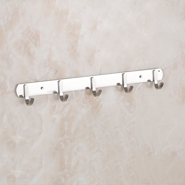 1pc Wall Mounted Stainless Steel Hook Rack,No Punching Sturdy Hooks Rack For Bathroom ,Kitchen,Door,Wall,Rectangle Hooks Rack With Sticker