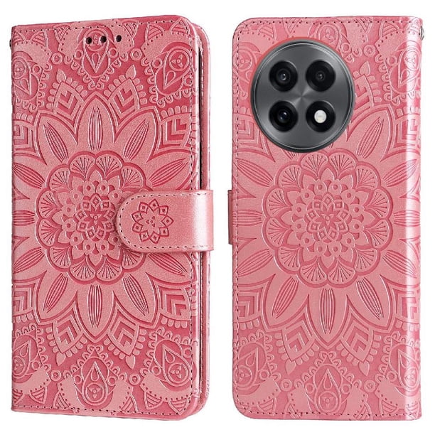 Funda tipo cartera FOXDOCK para OnePlus 13R 5G , diseño girasol en relieve, cuero PU, cierre magnético, soporte y tarjetero