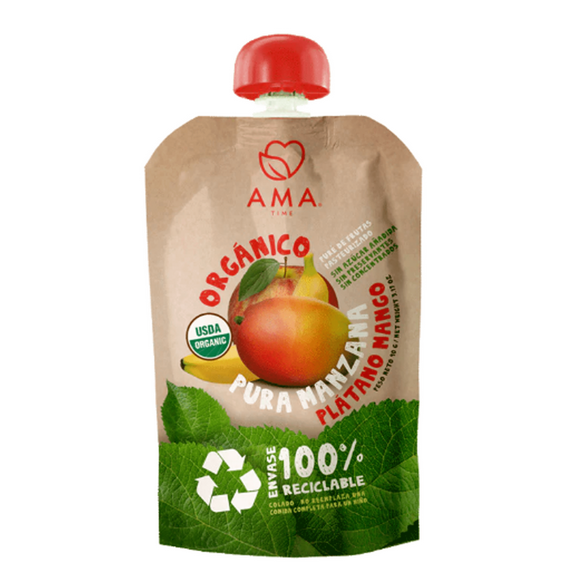 Ama Time - Pack 12x Ama Pure Fruta Manzana Platano Mango Orgánico Papilla