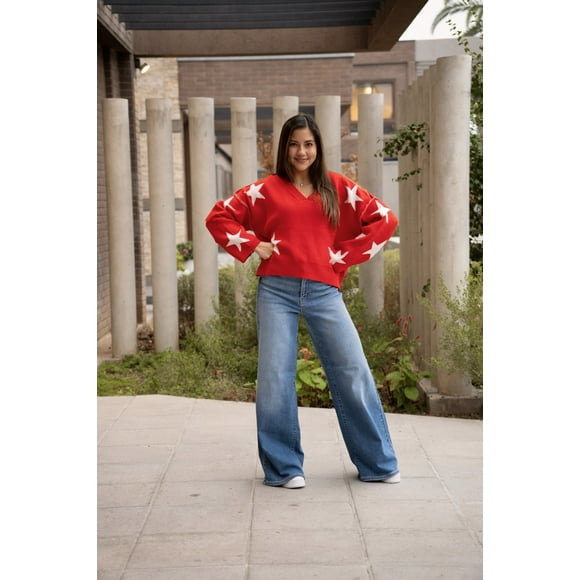 sweater polerón rojo con estrellas blancas - MM SHOP