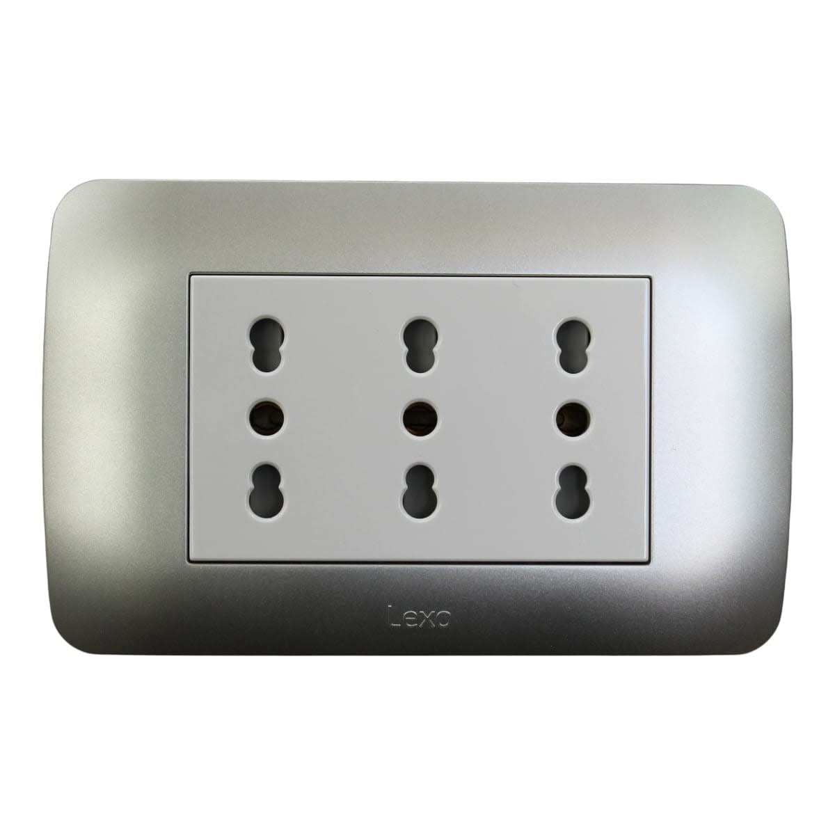 Enchufe Embutido Tríplex 2p+t 16a Blanco / Plata Armado - Lexo