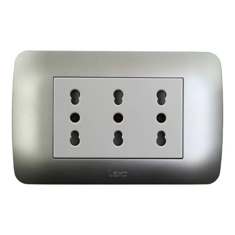 Enchufe Embutido Tríplex 2P+T 16A Blanco / Plata Armado - Lexo