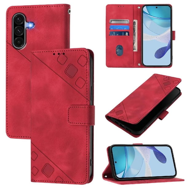 Funda Cartera para Samsung Galaxy A36 5G con Soporte y Ranuras, Resistente a Golpes y Rayones Rojo