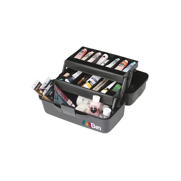Organizador portátil Art Supply Box ArtBin 6892AG con 2 bandejas, color gris y negro