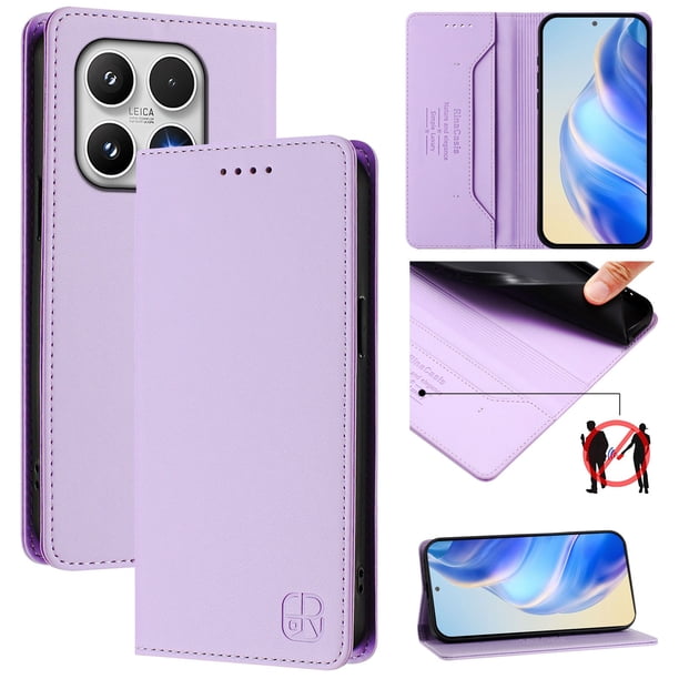 Funda Billetera con Soporte para Xiaomi 17 Bloqueo RFID Plegable Morado claro