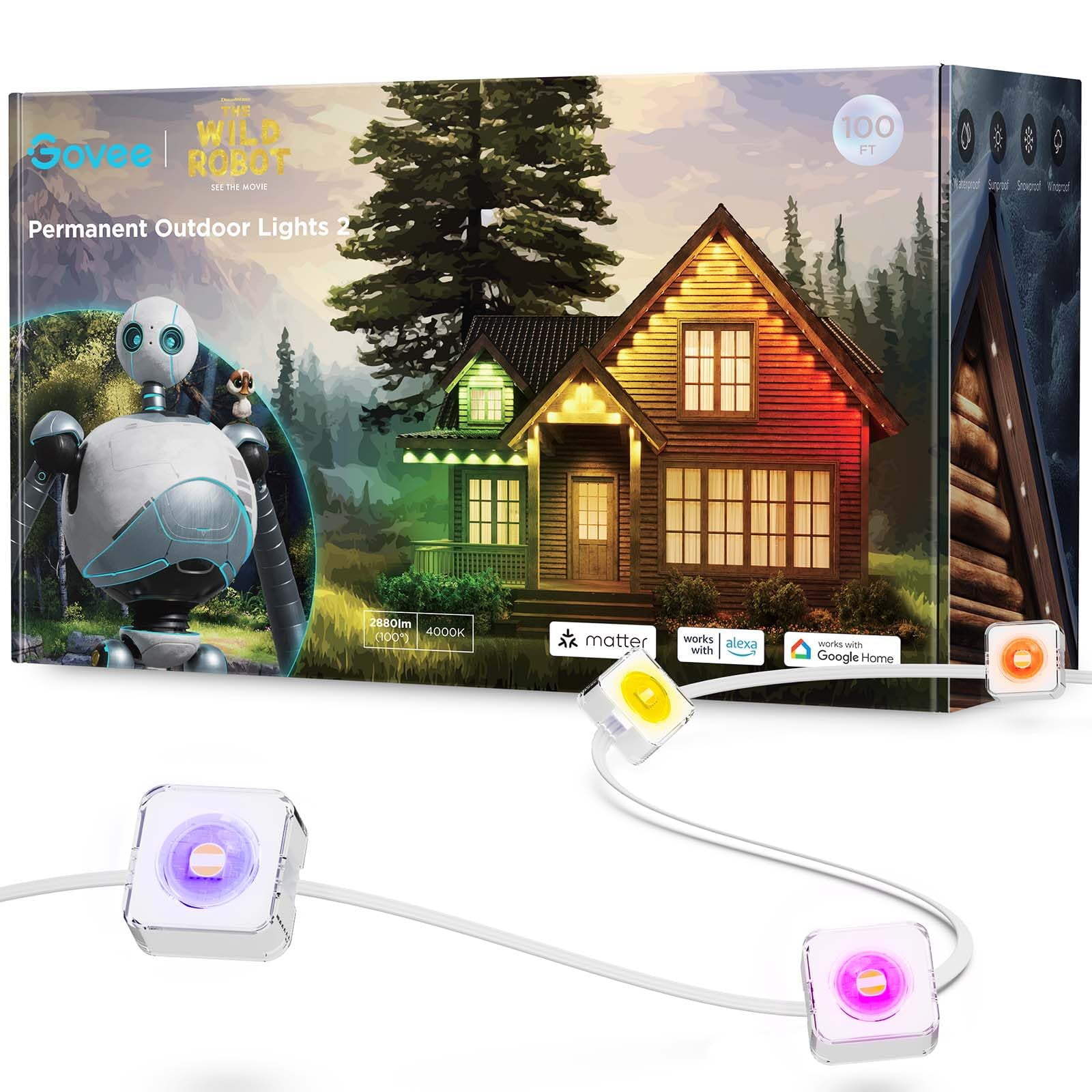 Luces Exteriores Govee Permanent 2 Rgbic De 100 Pies Con 72 Led Ip67