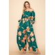 thumbnail image 2 of Conjunto De Top De Manga Larga Con Hombros Descubiertos Estampado De Flores Detalles Elásticos Y Pantalones Anchos De Cintura Alta Verde (para Mujer), 2 of 5