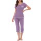 thumbnail image 1 of INSPIRE CHIC Conjunto de Pijama de Mezcla de Rayón para Mujer, Camiseta de Manga Corta Suave con Pantalones Capri de Cintura Elástica, Ropa de Dormir para Primavera Verano XS Púrpura, 1 of 5