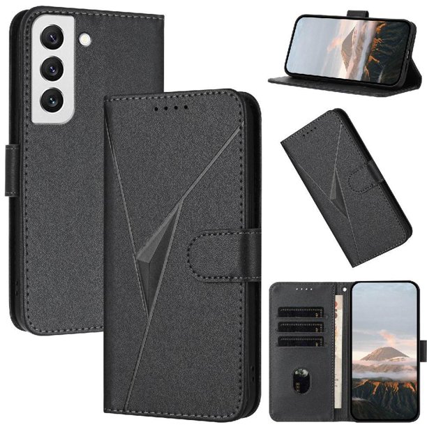 Funda Cartera Fibra de Carbono para Samsung Galaxy S22 con Soporte y Cierre Magnético Negro