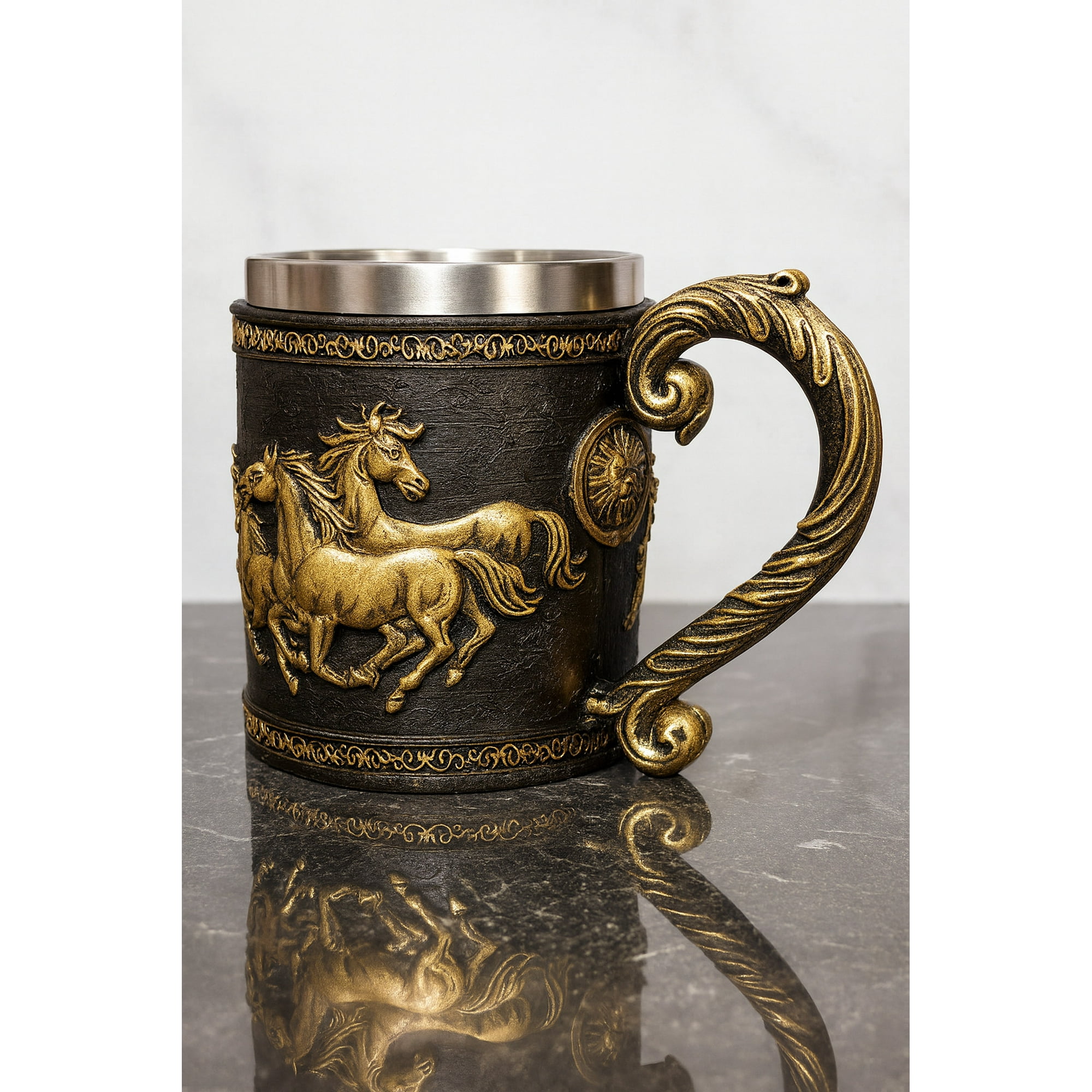 Decostilo - Tazon - Taza Termica De Acero Con Caballos En Relieve