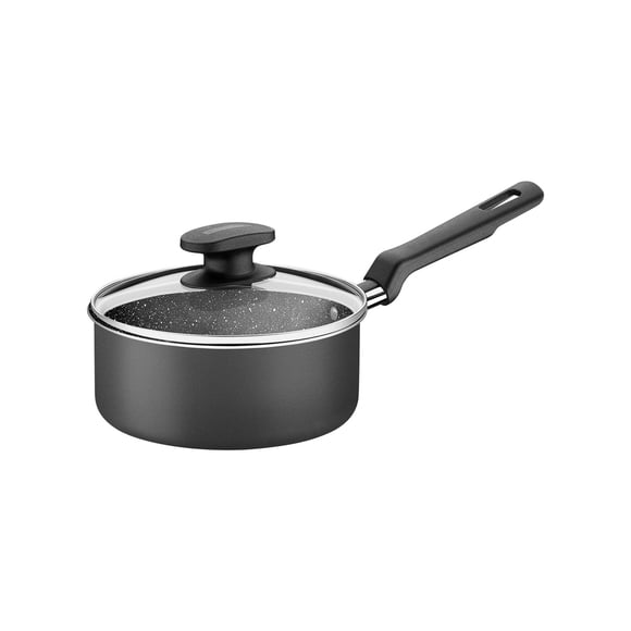 Olla Tramontina en Aluminio con Revestimiento Interno y Externo Antiadherente Starflon Max Mango Baquelita y Tapa de Vidrio 18 cm 2,0 L Grafito