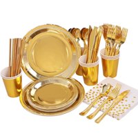 Magideal - De Uministros De Decoración Cucharas De Tenedores Servilletas Resistentes Vajilla Desechable Vajilla Para Bodas Festival Compromiso , Oro