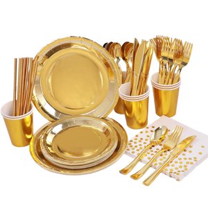 Magideal - De Uministros De Decoración Cucharas De Tenedores Servilletas Resistentes Vajilla Desechable Vajilla Para Bodas Festival Compromiso , Oro