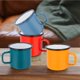 thumbnail image 3 of Juego de 4 tazas de café E-far esmaltadas para acampar, 350 ml, rojo/amarillo/azul/verde, 3 of 7