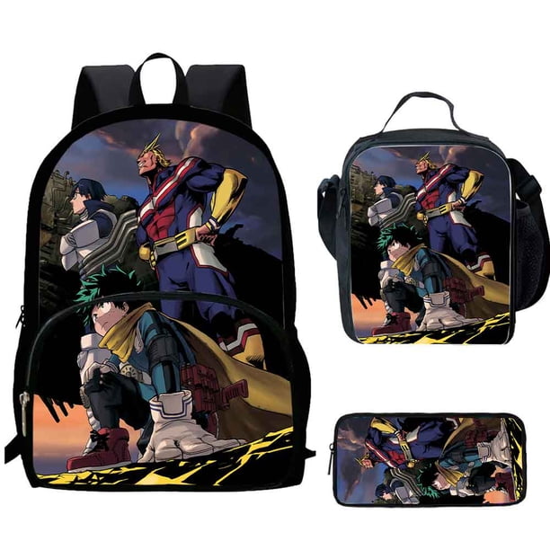 3Pcs Set My Hero Mochila Academia Backpacks with Lunch Bags Pencil Case ,Cartoon Large Capacity School Bags for Grade 1-5