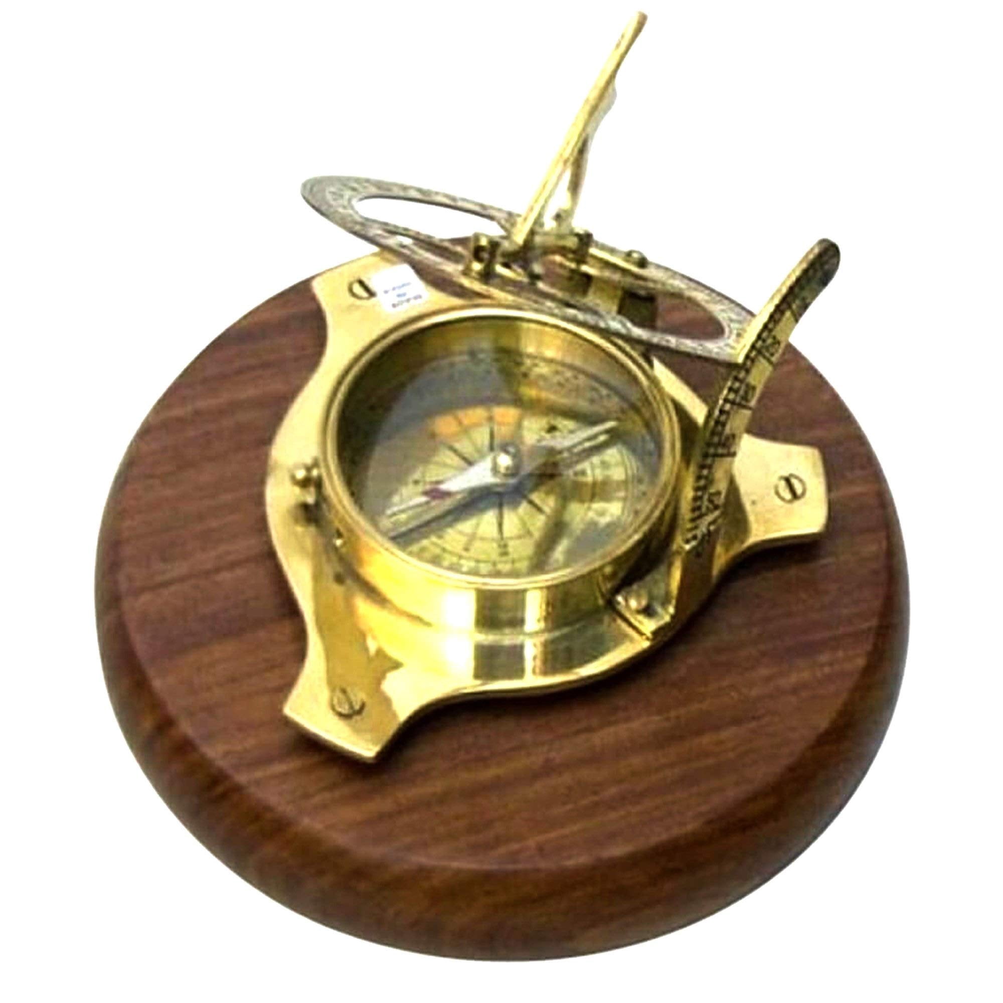 Reloj Solar Sundial Compass Ectoria Con Base De Madera