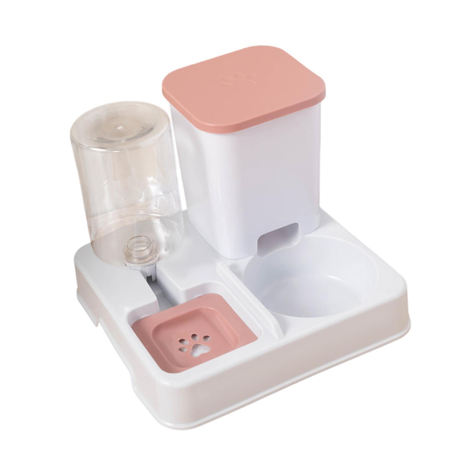 Comedero Automático Para Perros Y Gatos Con Base Antideslizante Y Bordes Lisos, Cuenco Doble Para Conejos, Rosa Y Blanco.