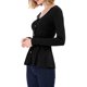 thumbnail image 4 of INSPIRE CHIC Suéter Peplum de Mujer con Cuello en V, Manga Larga, Tejido con Cintura Ceñida para Uso Casual y Estilo Diario XS Negro, 4 of 8