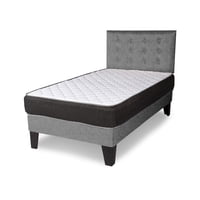 M Sole - Cama 1 Plaza Completa Base Americana + Colchón De Resortes + Respaldo Botones Gris Claro