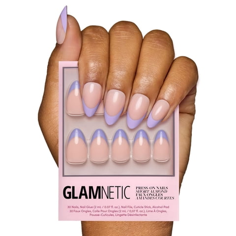 Press-On Nails Glamnetic French Lila Short Almendra Púrpura